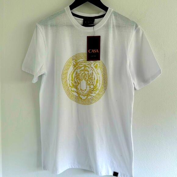 COPY - Men’s T-shirt Tiger Rhinestone SzXL Versace inspired Pattern Short … - Picture 1 of 1